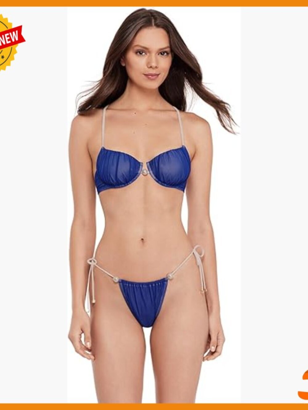 Small Underwire Bikini Top with Pearl Accent, Adjustable X-Back Design